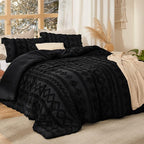 Bedsure Tufted Boho Comforter Set Twin Size - Black Boho Bed Set, GentleSoft™ 2 Pieces Farmhouse Shabby Chic Embroidery Bedding, Gifts for Woman, Soft Jacquard Twin Comforter for All Seasons