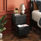 WLIVE Black Night Stand, Nightstand with 2 Drawers, Small Dresser for Bedroom, Bedside Table Furniture, College Dorm, End Table with Fabric Bins, Size L 24.9" H