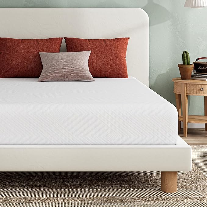 EGO White 10 inch Queen Memory Foam Mattress, Cooling Gel Green Tea Mattress Bed in a Box, CertiPUR-US Certified, Double Mattress, 60"×80", Medium Firm