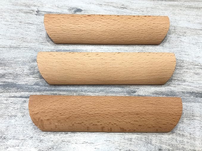 6Pcs Unfinished Wood Solid Furniture Pulls Handles,Unfinished Unpainted Paintable Wooden Handles Cupboard Closet Drawer Handle Pull,Length 4.84",Hole Dis.3.78"