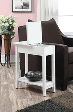 Convenience Concepts American Heritage Flip Top End Table 23.25" - Classic Narrow Chairside Accent with Hidden Storage & Lower Shelf for Traditional, Modern Living Room, White