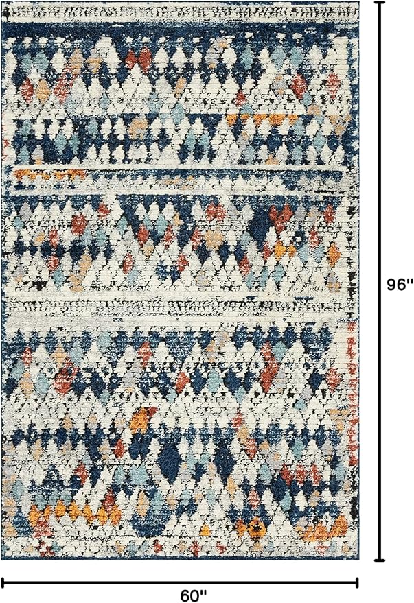 Rugs.com Morocco Collection Rug – 5' x 8' Navy Blue High-Pile Rug Perfect for Living Rooms, Large Dining Rooms, Open Floorplans