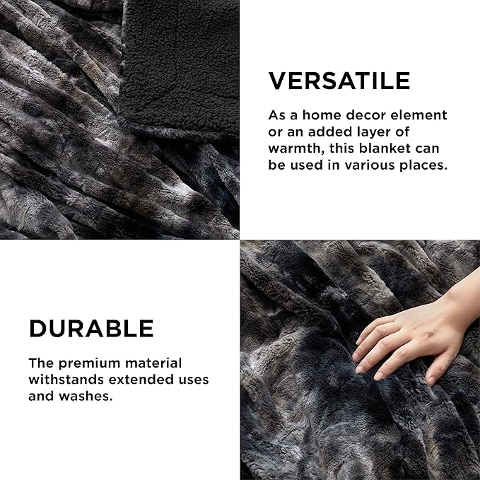 Bedsure GentleSoft Sherpa Fluffy Throw Blanket - Fleece Warm and Cozy Throw for Women Gift, Plush & Fuzzy Faux Fur Christmas Blanket for Couch, Sofa, Bed Decor, Tie Dye Design, Black, 50x60 Inches
