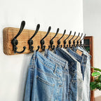 Dseap Coat Rack Wall - Heavy-Duty 38-1/4" Long, with Reinforced 10 Custom Tri-Hooks, Solid Wood Wall Hanger for Coats Hat Jackets - Rustic Farmhouse Entryway Hallway Storage, Weathered Brown & Black