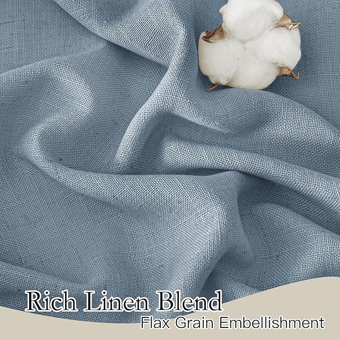 RYB HOME Linen Sheer Curtains 63 inch Length for Dining Room Doorway, Rod Pocket Soft Textured Thick Linen Burlap Privacy Protection Light Filtering 2 Panels Set, W 52 x L 63 inches, Dusty Blue