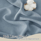 RYB HOME Linen Curtains 120 inches Long, Extra Long Floor Sweeping Semi Sheer Curtains Light Filtering Privacy Linen Blend Drapes for Sliding Glass Door Living Room, 52" inches Wide, Dusty Blue