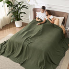 Bedsure Cooling Cotton Waffle Oversized King Blanket - Lightweight Breathable Rayon Derived from Bamboo for Hot Sleepers, Luxury Throws for Bed and Sofa, Green, 120x96 Inches