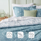 Bedsure Oversized Queen Comforter Set - Mineral Blue Bed Set, 3 Pieces Cute Floral Bedding, 1 Soft Reversible Botanical Flowers Comforter and 2 Pillow Shams