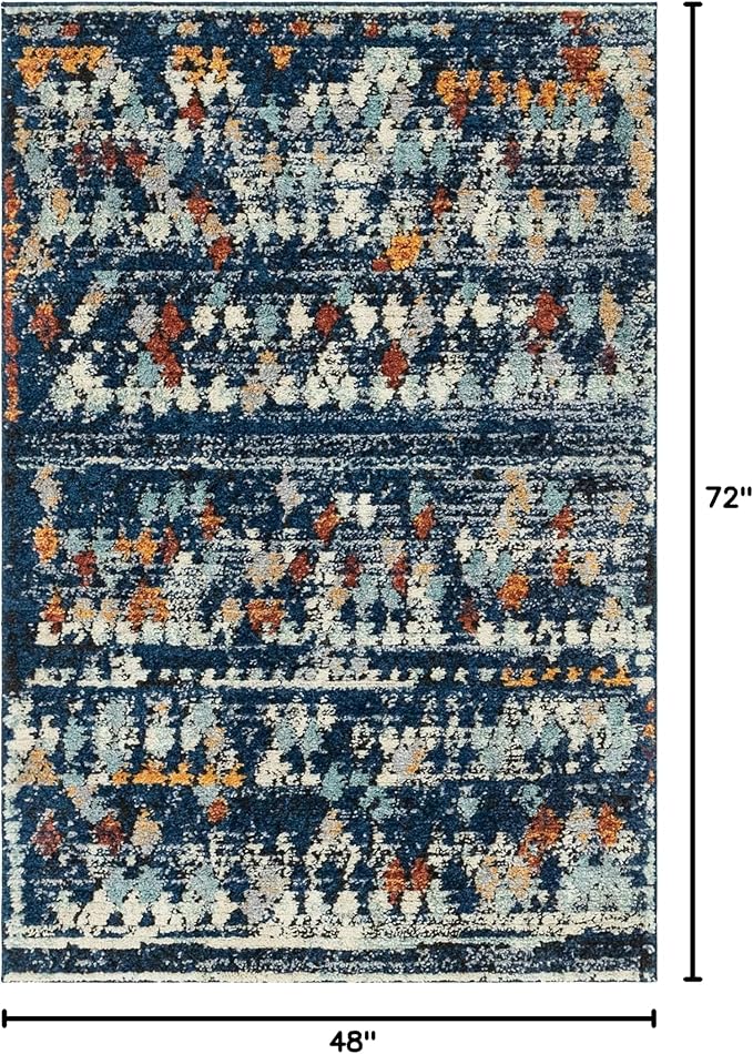 Rugs.com Morocco Collection Rug – 4' x 6' Navy Blue High-Pile Rug Perfect for Living Rooms, Large Dining Rooms, Open Floorplans