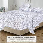 RUVANTI Flannel Sheets Queen Size - 100% Cotton Double Brushed Bed Sheets, Deep Pockets 16 Inches Queen Sheet Set, All Seasons Breathable & Extra Soft - Warm & Cozy, 4 Piece, Cloud Nine