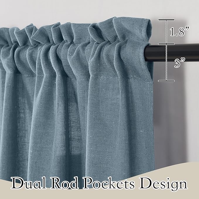 RYB HOME Linen Sheer Curtains 102 inches Long for Living Room Bedroom, Vertical Boho Rustic Home Decor Privacy Semi Sheer for Kids Room, W 52 x L 102 inches, Stone Blue, 2 Panels Set