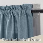 RYB HOME Sheer Curtains for Bedroom, Linen Wave Texture Semitransparent Voile Curtain Drapes Rod Pocket Window Treatment for Dining Room Bathroom Bedroom, Stone Blue, W52 x L45 inch, Set of 2 Panels