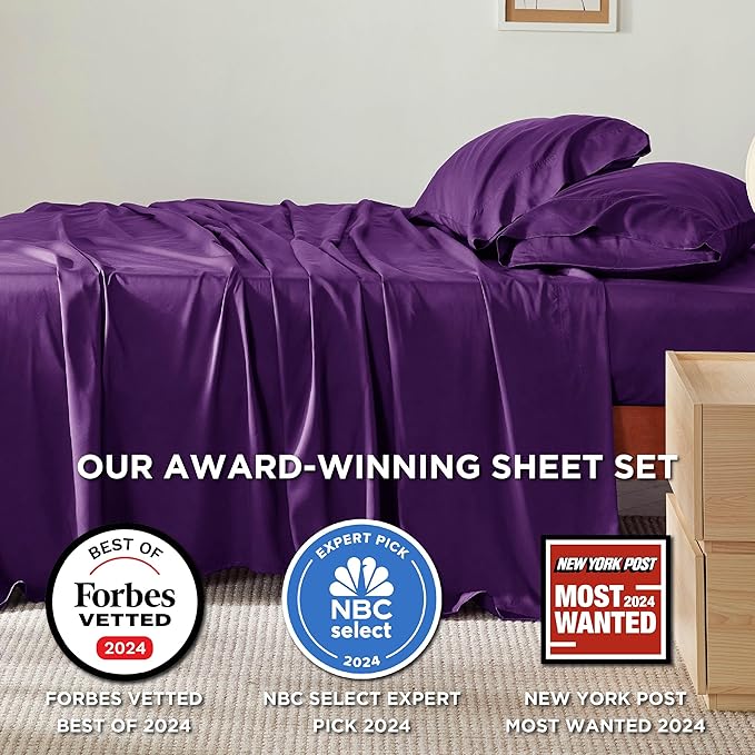 Bedsure King Size Sheets Set, Cooling Sheets for Hot Sleepers, Rayon Derived from Bamboo, Breathable & Soft, Deep Pocket Up to 16 Inches, Hotel Luxury Silky Bedding, Plum