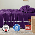 Bedsure King Size Sheets Set, Cooling Sheets for Hot Sleepers, Rayon Derived from Bamboo, Breathable & Soft, Deep Pocket Up to 16 Inches, Hotel Luxury Silky Bedding, Plum