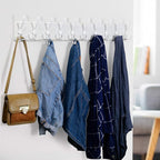 WEBI Coat Rack Wall Mounted,38 9/16" Long,10 Triple Hooks,Wood Coat Hooks Wall Mount,Large Coat Hanger Wall,Hook Rack,Tri Hooks for Hanging Coats,Clothes,Jacket,Entryway,Rustic White,2 Packs