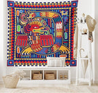 Ambesonne Mexican Tapestry, Culture Pattern Colorful Artwork Abstract Snake in Vivid Folk Style, Wide Wall Hanging for Bedroom Living Room Dorm, 60" X 40", Mustard Orange