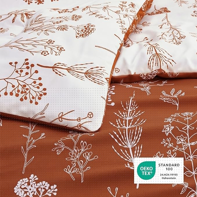 Bedsure King Comforter Set - Terracotta Bed Set, 3 Pieces Cute Floral Bedding, 1 Soft Reversible Botanical Flowers Comforter and 2 Pillow Shams