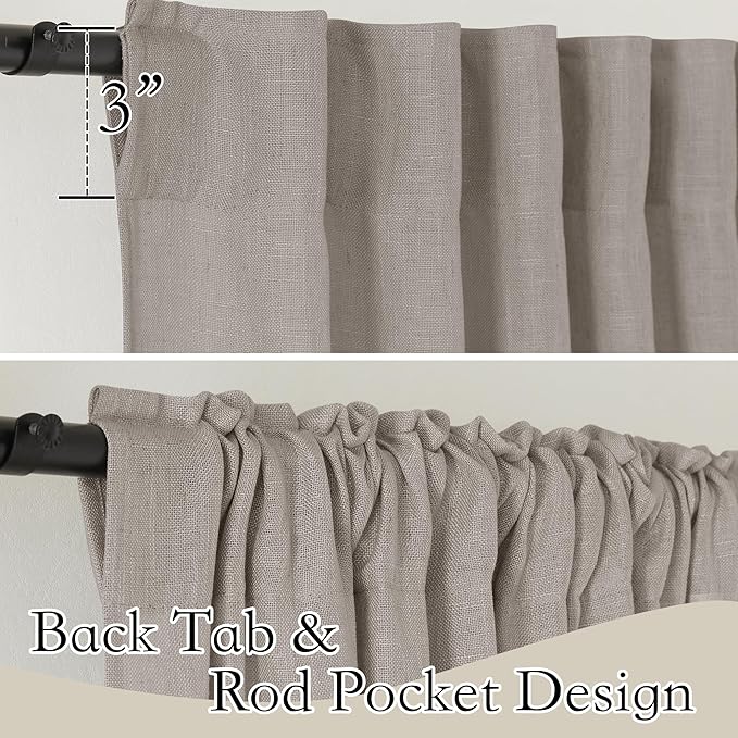 RYB HOME Linen Texture Sheer Curtains 90 inches, Rustic Style Solid Semi Sheer Half Privacy Drapes for Farmhouse Dorm Office Dining, Birch Brown, W 52 x L 90 inches, Set of 2