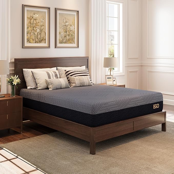 EGOHOME 10 Inch Twin Mattress, Copper Gel Cooling Memory Foam Mattress for Back Pain Relief,Therapeutic Single Mattress Bed in a Box, Made in USA, CertiPUR-US Certified, 38x75x10 Black