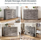 LINSY HOME Farmhouse 9-Drawer Dresser - Grey Chest of Drawers for Bedroom and Living Room Organization, Wood Dresser with Ample Storage Space and Rustic Charm, Grey
