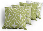 Ambesonne Vintage Throw Pillow Cushion Case Pack of 4, Monochrome Design Grid Trellis Quatrefoil Mesh and Dahlia Flowers Modern, Modern Accent Double-Sided Digital Printing, 24", Olive Green