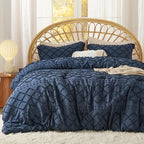 Bedsure Full Comforter Set - Navy Blue Comforter, Boho Tufted Shabby Chic Bedding for Kids, 3 Pieces Vintage Farmhouse Bed Set for All Seasons, Fluffy Soft Bedding with 2 Pillow Shams