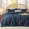 Bedsure Queen Comforter Set - Navy Blue Comforter, Boho Tufted Shabby Chic Bedding for Kids, 3 Pieces Vintage Farmhouse Bed Set for All Seasons, Fluffy Soft Bedding with 2 Pillow Shams