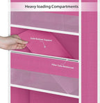Univivi 5-Shelf Fabric Door Storage Over Door Hanging Organizer with 4 Large Pockets and 3 Small PVC Pockets Nursery Closet Cabinet Wall Mount Hanging Storage Organizers for Baby Nursery (Pink)