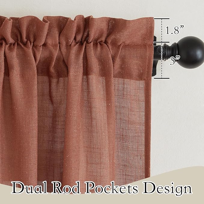 RYB HOME Linen Curtains 95 inches Long, Airy Breathable Absorbent Curtains & Drapes, Light Filter Half Privacy Protect for Sliding Door, Doorway, Living Room, Nursery, Wide 52", 2 Panels, Terracotta