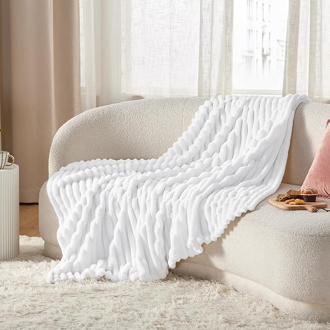 Bedsure GentleSoft White Fleece Blanket for Couch - Cozy Soft Blankets for Women, Cute Small Throws for Girls, 50x70 Inches