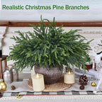 12 Pcs Realistic Christmas Pine Branches Artificial Lifelike Green Pine Stem - Real Touch for Vase DIY Crafts Flower Arrangement Home Indoor Christmas Decor(18 Inch)