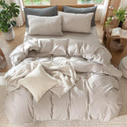 MooMee Bedding Duvet Cover Set 100% Washed Cotton Linen Like Textured Breathable Durable Soft Comfy (Solid Light Tan, King 104"x90")