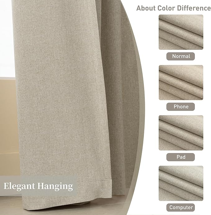 KangBang 100% Blackout Curtains 120 Inches Long Room Darkening Drapes for Living Room, Extra Long Loop Pocket Back Tab Light Blocking Drapes for Cottage High Ceiling(Linen, 52x120 Inch,2 Pcs)