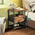 Huuger Nightstand Set of 2, Night Stand with Fabric Drawer, Mesh Shelf, Side Table with Storage, Fabric Drawer Dresser, Open Shelf, Metal Frame, Bedroom, Rustic Brown