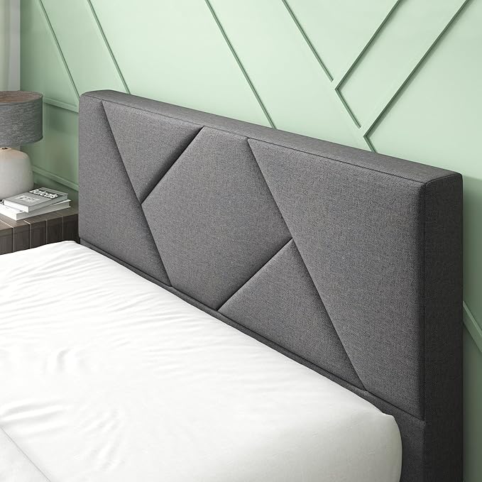 ZINUS Judy Upholstered Platform Bed Frame, Mattress Foundation, Wood Slat Support, No Box Spring Needed, Eco Friendly WonderBox (TM), Easy Assembly, Dark Grey, Queen