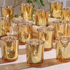 DEVI Gold Votive Candle Holders 24 Pcs, Mercury Tealight Candle Holder Glass, Gold Wedding Centerpieces for Table Decorations, Valentine Diwali Party Bridal Shower Decorations