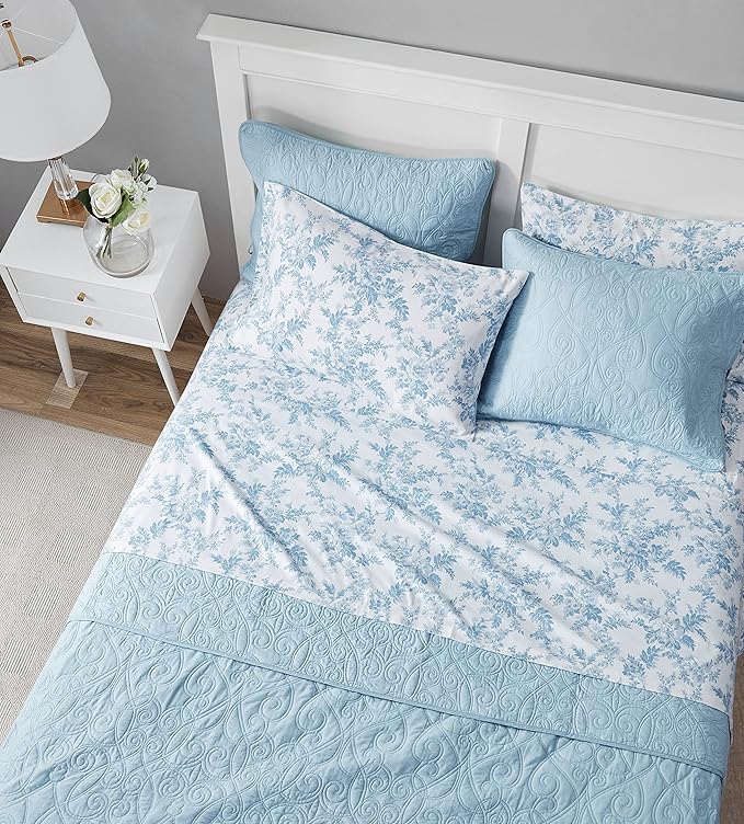 Laura Ashley - Flannel Sheets King Size, Anti-Pilling & Wrinkle Resistant Cotton, Touchably Soft for All-Season Comfort - Bed Sheets with Matching Pillowcases & Fitted Sheet (Vanessa Blue)