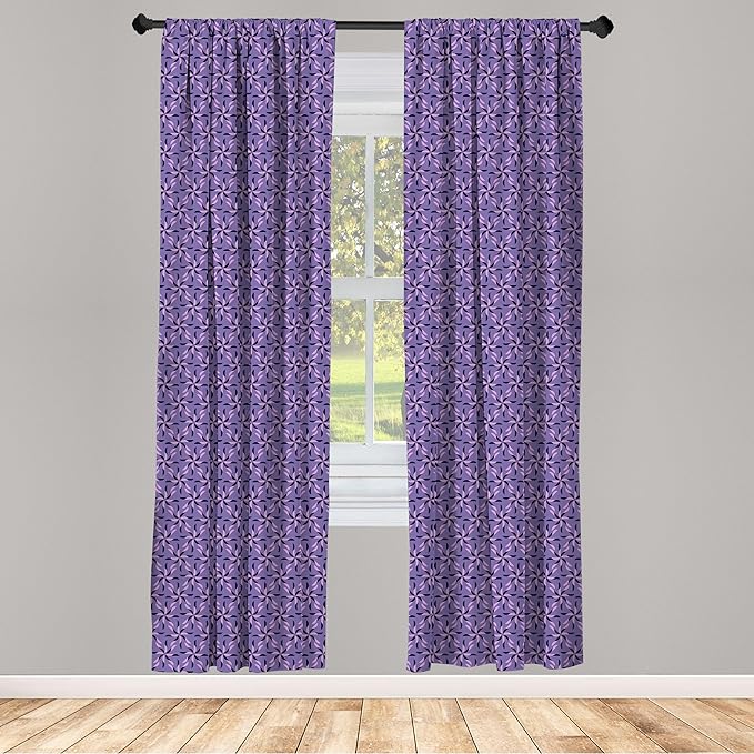 Ambesonne Geometric Curtains, Blossoming Flowers with Birth of Nature Season Theme Spring Summer, Window Treatments 2 Panel Set for Living Room Bedroom, Pair of - 28" x 84", Purple