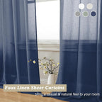 Aiyufeng Linen Textured Blue Sheer Curtains 72 inches Long 2 Panels, Sheer Navy Blue Curtains Breathable Elegant Drapes for Living Room Kitchen, 40Wx72L inch
