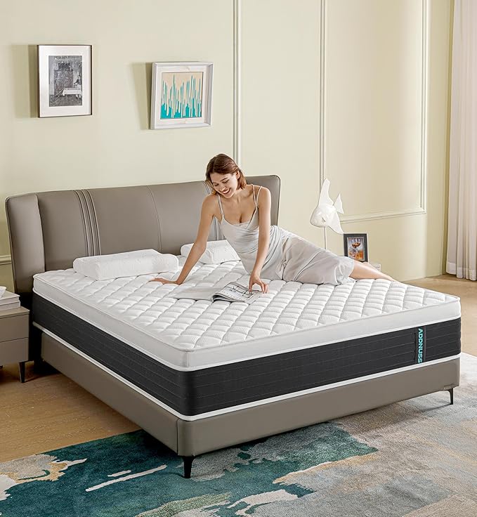 Queen Mattresses,12 Inch Memory Foam Hybrid Mattress in a Box with Individual Pocket Spring,Pressure Relief & Motion Isolation Queen Size Black Mattress,CertiPUR-US.