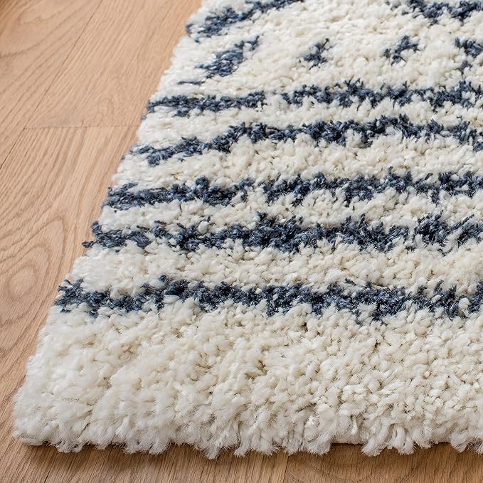 SAFAVIEH Arizona Shag Collection Runner Rug - 2'3" x 10', Ivory & Slate, Moroccan Design, Non-Shedding & Easy Care, 1.6-inch Thick, Ideal for The Living Room, Bedroom, Dining Room (ASG741M-210)