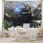 Lunarable Viking Tapestry, Thor Mjolnir and Thunder Flying Over Mountains Angry Warrior from Norse Myths, Wide Wall Hanging for Bedroom Living Room Dorm, 80" X 60", Grey Yellow