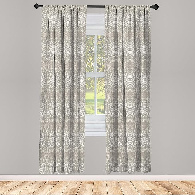 Ambesonne Grey Curtains, Victorian Lace Flowers and Leaves Retro Background Old Fashioned Graphic, Window Treatments 2 Panel Set for Living Room Bedroom, Pair of - 28" x 63", Warm Taupe