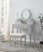 Roundhill Furniture Ashley Silver Wood Makeup Vanity Table and Stool Set, Sliver