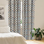 Ambesonne Moroccan Window Curtains, Portuguese Azulejo Checkered Squares Colorful Pattern Floral Arrangement, Lightweight Decor 2-Panel Set with Rod Pocket, Pair of - 28" x 84", Dark Blue Amber Red
