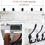 WEBI Coat Rack Wall Mount,Wood Coat Hooks Wall Mounted Coat Hanger,16" Hole to Hole,Wall Hook Rack Rail,5 Triple Hooks for Hanging Coats,Clothes,Jacket,Hats,Entryway,Black/White,2 Packs