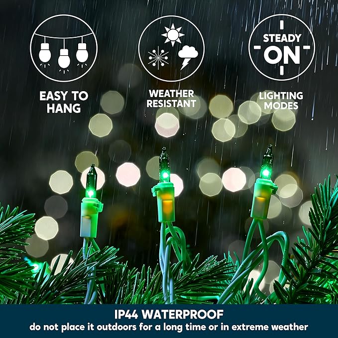 Joiedomi Christmas String Lights Indoor,100 Count Mini Green Light,21.4 FT Lighting Decor for Patio Dorm Classroom Bedroom Holiday Wedding Party Garland Birthday Festival,White Wire