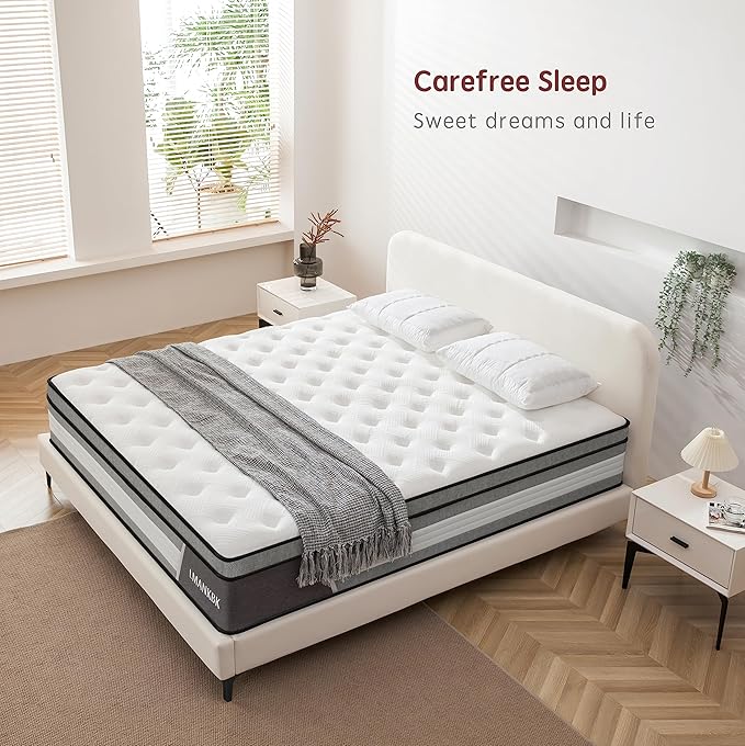 King Mattress, 14 Inch Innerspring Hybrid Mattresses in a Box with Gel Memory Foam, Individually Wrapped Encased Coil Pocket Spring Mattress, Pressure Relief, Medium Firm Support,76"*80"*14"…