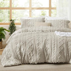 Bedsure Tufted Boho Comforter Set California King Size - Linen Boho Bed Set, GentleSoft™ 3 Pieces Farmhouse Shabby Chic Embroidery Bedding, Gifts for Woman, Soft Jacquard Comforter for All Seasons