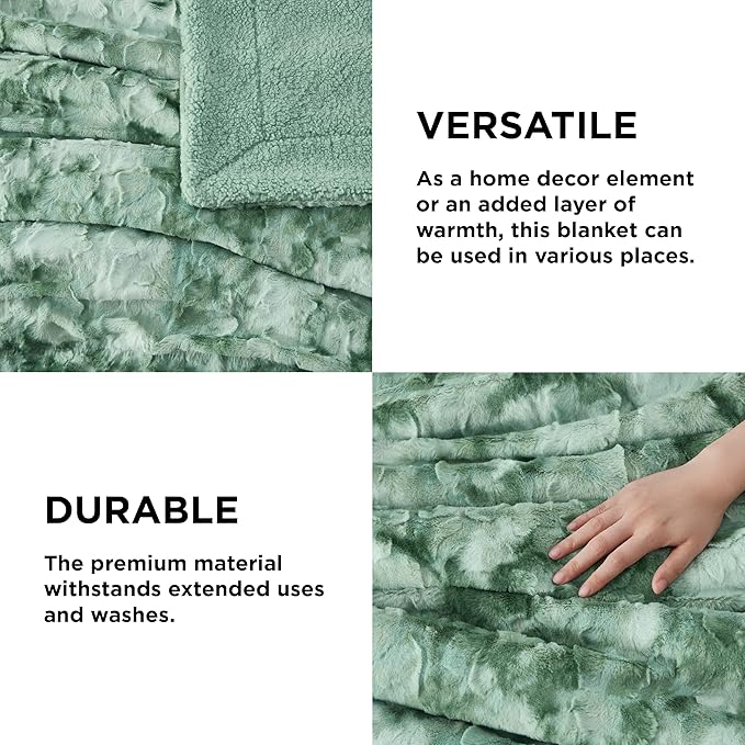 Bedsure GentleSoft Sherpa Fluffy Blanket Twin Size - Fleece Warm and Cozy Throw for Women Gift, Plush & Fuzzy Faux Fur Christmas Blanket for Couch, Bed Decor, Tie Dye Design, Sage Green, 60x80 Inches